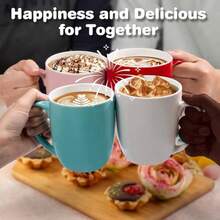 Urbanstrive - Juego de 4 tazas de café grandes de cerámica de 16 onzas tazas de café blancas tazas de té idea de regalo para mujeres y hombres regalos de calentamiento de la casa nuevo hogar - Rosa - Ver 5