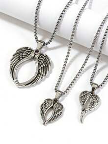 男士天使翅膀吊坠项链，款式多样，可选1件或3件，复古哥特风格，男女皆宜，适合日常佩戴。是情人节、父亲节、圣诞节和新年等节日的绝佳礼物。 - 復古銀色 - 查看 7