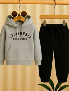 Children's Printed Sweatshirt Set, Blouse And Flannel Trousers - 灰色 - 查看 1