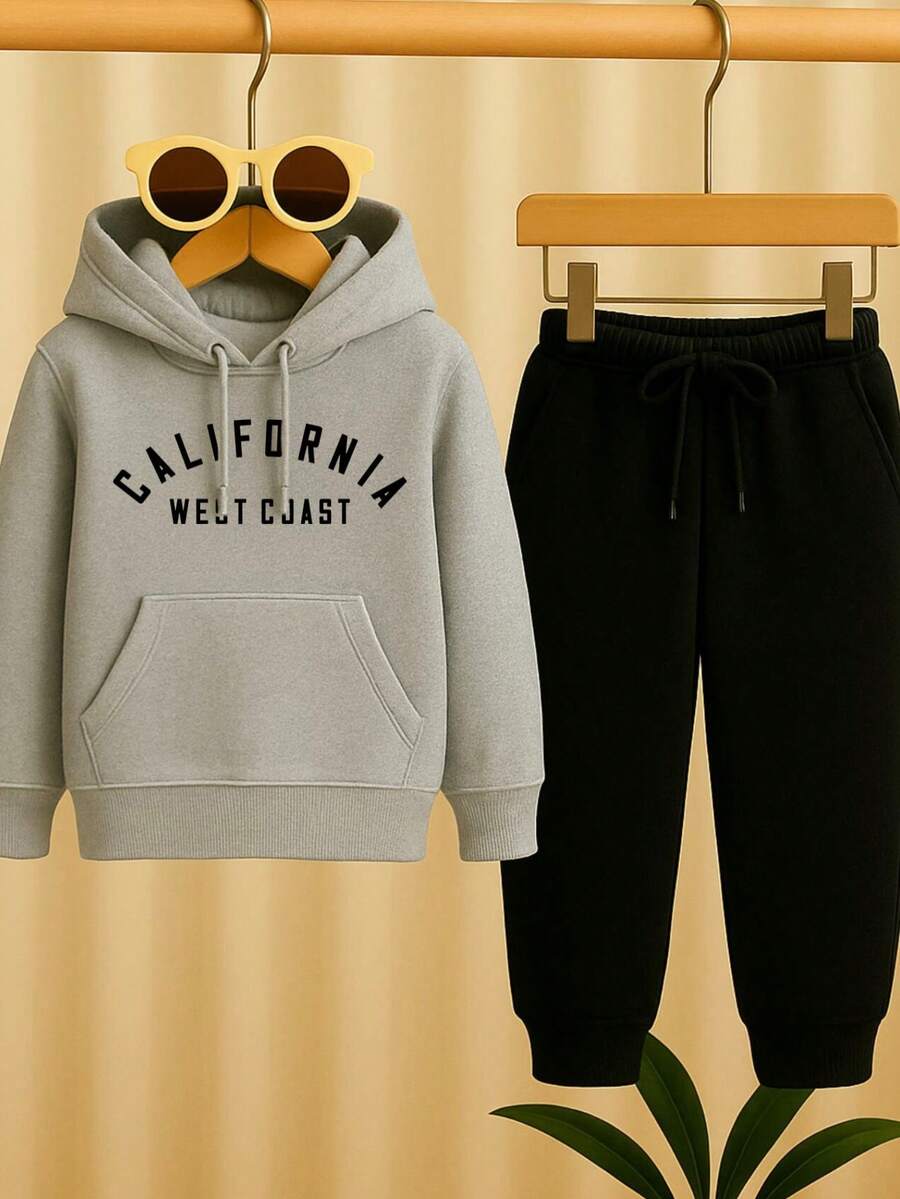 Children's Printed Sweatshirt Set, Blouse And Flannel Trousers - 灰色 - 查看 1