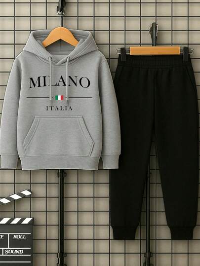 Conjunto Moletom Infantil Milano Blusa de Frio Canguru + Calça Blusao Premium Com Capuz e Cordão Ajustavel 2 até 16