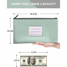2 - Pack Bank Deposit Money Bags With Zipper, PU Leather Cash Pouches With Label, 11.2x 6.1 Inches, Coins, Cosmetics, Bills, Tools, Black Aqua Green - 2件裝:黑色和淺綠色 - 查看 2