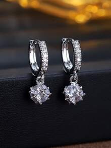 1 par de pendientes de diseño de nicho, pendientes de aro de circonita cúbica de lujo + colgante de cubo 3D, adecuados para uso diario, regalo y viaje - pendientes - Ver 7