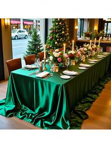 1件大号长方形纯白色缎面涤纶桌布，适用于婚礼、派对和宴会 - 可机洗，可重复使用，派对装饰用品，适合长桌、聚会、派对装饰 - 彩色 - 查看 35