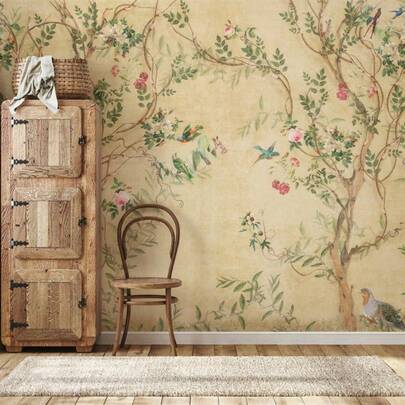 Chinese Style Crane Wallpaper Mural: Retro Floral Self-Adhesive Wallpaper