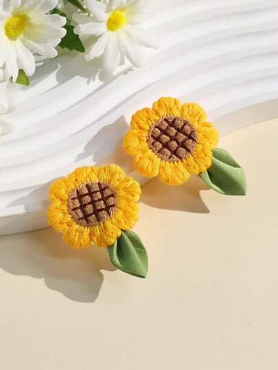 2pcs Women's Cute Sunflower Decorative Hair Clips, Versatile Casual Hair Accessories Suitable For Daily Use