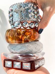 1件装奢华夸张宽手镯，仿珍珠装饰，多层复古金属设计 - 多色A - 查看 4