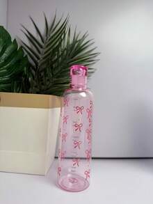 1 pieza/2 piezas, Botella de agua de plástico de 500ml, con estampado de lazo, taza de agua de alta calidad con marcas, botella de bebida para deportes al aire libre y escuela (Rosa/Negro/Azul) - Multicolor - Ver 4