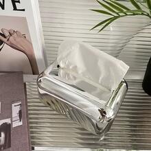 1pc Luxury Nordic Style Tissue Box Holder - Fashionable Metal Texture Desktop Storage Rack, Suitable For Living Room, Dining Room, Bedside Cabinet, Hotel, Home, And Dorm - Silver - View 4