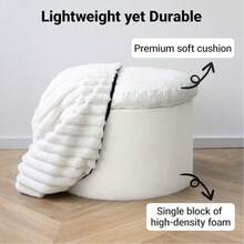 White Striped Backless Cushion Pad, Solid Color Seat Cushion Cover, Artificial Rabbit Fur Footrest Stool Floor Bean Bag, Suitable For Storage And Home Living - 1PC - View 5