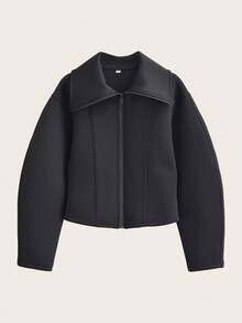 Spring/Autumn Solid Color Lightweight Zip-Up Jacket - Black - View 1