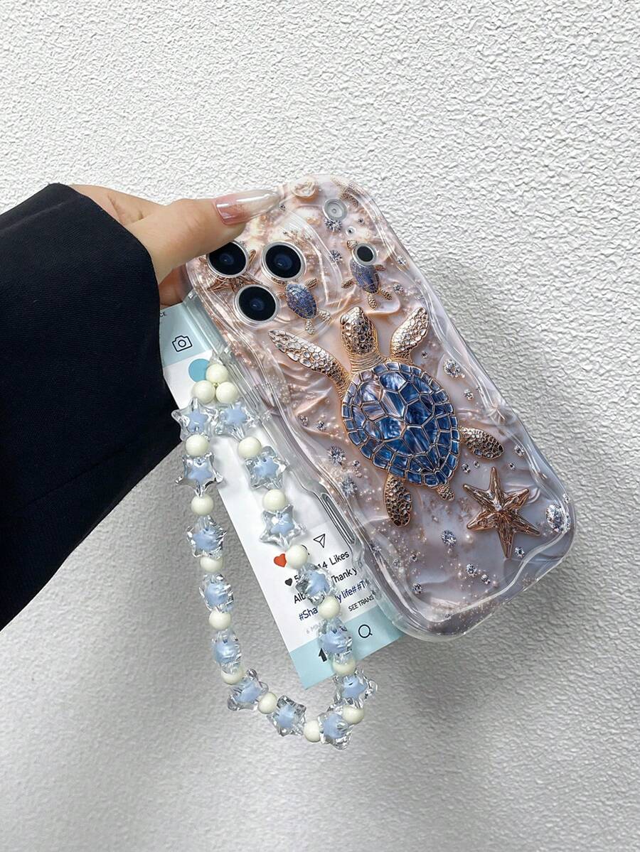 1pc Fashionable & Cozy Sea Turtle & Shell Marine Element Printed Thick High-Transparent Anti-Drop Phone Case, Comes With Purple Star Lanyard, Suitable For Self-Use Or Gift, Compatible With IPhone 11/12/13/14/15 Pro Max, Galaxy A04/A05/A13/A14/A15/A24/A25/A35/A54/A55/S23/S24 - Multicolor - View 1