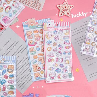 New 3D Embossed Sticker Series Teddy Bear Stickers, Viral Handmade Scrapbooking Materials, Phone Case Decor Stickers