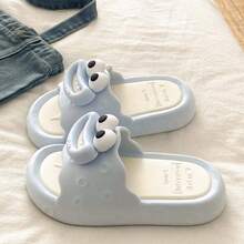 时尚百搭新款夏季女士EVA绑带拖鞋可爱卡通室内家居休闲凉鞋 - 藍白色 - 查看 2