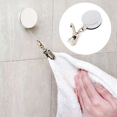 Giá treo khăn tự thu gọn dạng ống lồng, giá treo khăn gắn tường tự dính với kẹp chắc chắn, có thể điều chỉnh độ căng, thích hợp cho phòng tắm và nhà bếp, nhà ở và khách sạn.