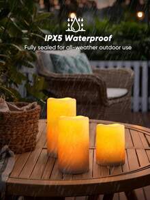 Outdoor Solar Powered Candles - Flameless Pillar Waterproof Solar Charging Candle Set, Warm White LED Lights, Includes Rechargeable Solar Battery, For Patio Decor, Sizes 3.25"X4" 5" 6" - Solar Column Wax - View 4