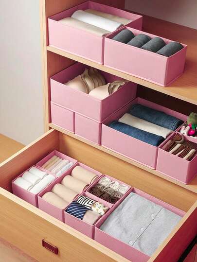 1/3/6pcs Lingerie Storage Box, Pink Fabric Drawer Organizer, Dresser Drawer Storage Box, Bedroom Clothing Storage Box For Dresses, Pants, Shoes, Jeans, Boots, Skirts, Bedroom, Home Storage, Spring Clothes, Minimalist, Summer Tops