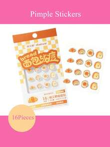 PINKPUNK Plester Jerawat, Stiker Penutup Jerawat Tak Terlihat, Desain Roti Bun Lucu, Cocok untuk Makeup, Stiker Penyerap Jerawat untuk Pria dan Wanita - Jenis roti - 16 lembar - View 2