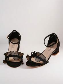 1 Pair Summer Fashion Elegant Princess Style Open Toe Low Heel Ankle Strap Flat Sandals For Teens - Black - View 2