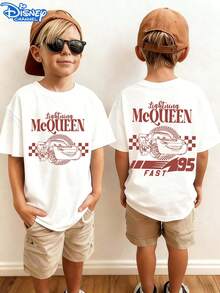 Disney's Cars Lightning McQueen Print Children's T-Shirt, Pure Cotton, Breathable Cartoon Racing Short-Sleeve Top - White - View 1