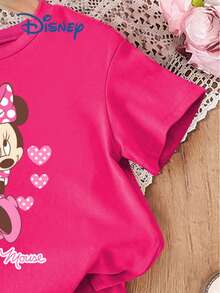 Disney Baby Girls' 2-Piece Set, Cute Printed T-Shirt And Shorts, Casual Children's Daily Basic Letter Print Knit Round Neck Short Sleeve Elastic Waist Pants, Outdoor Holiday Outfit - Hot Pink - View 4