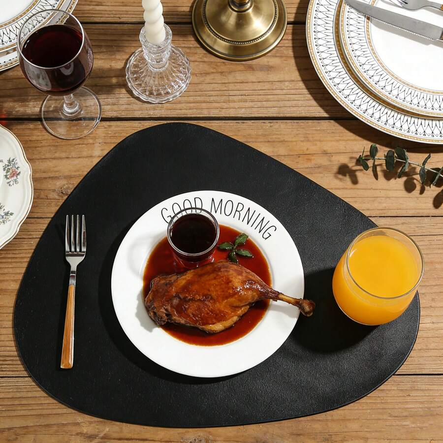 4件套黑色仿皮餐垫，耐磨可水洗，防滑耐热，易于清洁 - 彩色 - 查看 1