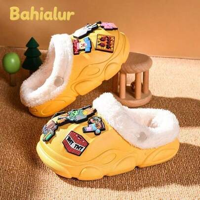 Minecraft 1双拖鞋，毛绒内衬保暖室内家居拖鞋，防滑趾鞋