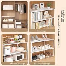1pc Expandable Wardrobe Organizer, Adjustable & Extendable, Multi-Tier Storage Shelves, Pull-Out Shoe Rack, Bookshelf, Kitchen/Bathroom Storage, Space Saving, Available In 3 Sizes, Suitable For Closet, Dorm, Home, Back To School, Teacher Gift, Women's Storage, Travel & Holiday, Fall/Halloween Decor - Multicolor - View 3