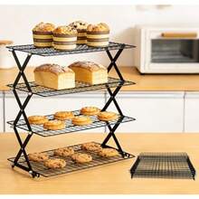 Estante de enfriamiento plegable de 4 niveles para hornear utensilios de hornear galletas estante ajustable y apilable de acero inoxidable para hornear galletas pan regalos para hornear - como en la foto - Ver 2