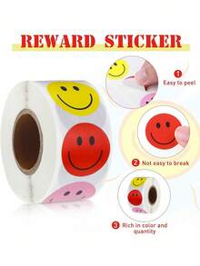 500pcs/Roll Cute Cartoon Smiling Face Stickers, Reward & Encouragement Stickers, Gift Envelope Seals, Waterproof PVC Stickers, School Supplies, Back To School - Multicolor - View 3