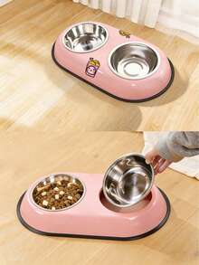 Large Stainless Steel Pet Double Bowl Set With Non-Slip Base, Suitable For Dog And Cat Food And Water - Large Capacity - View 3