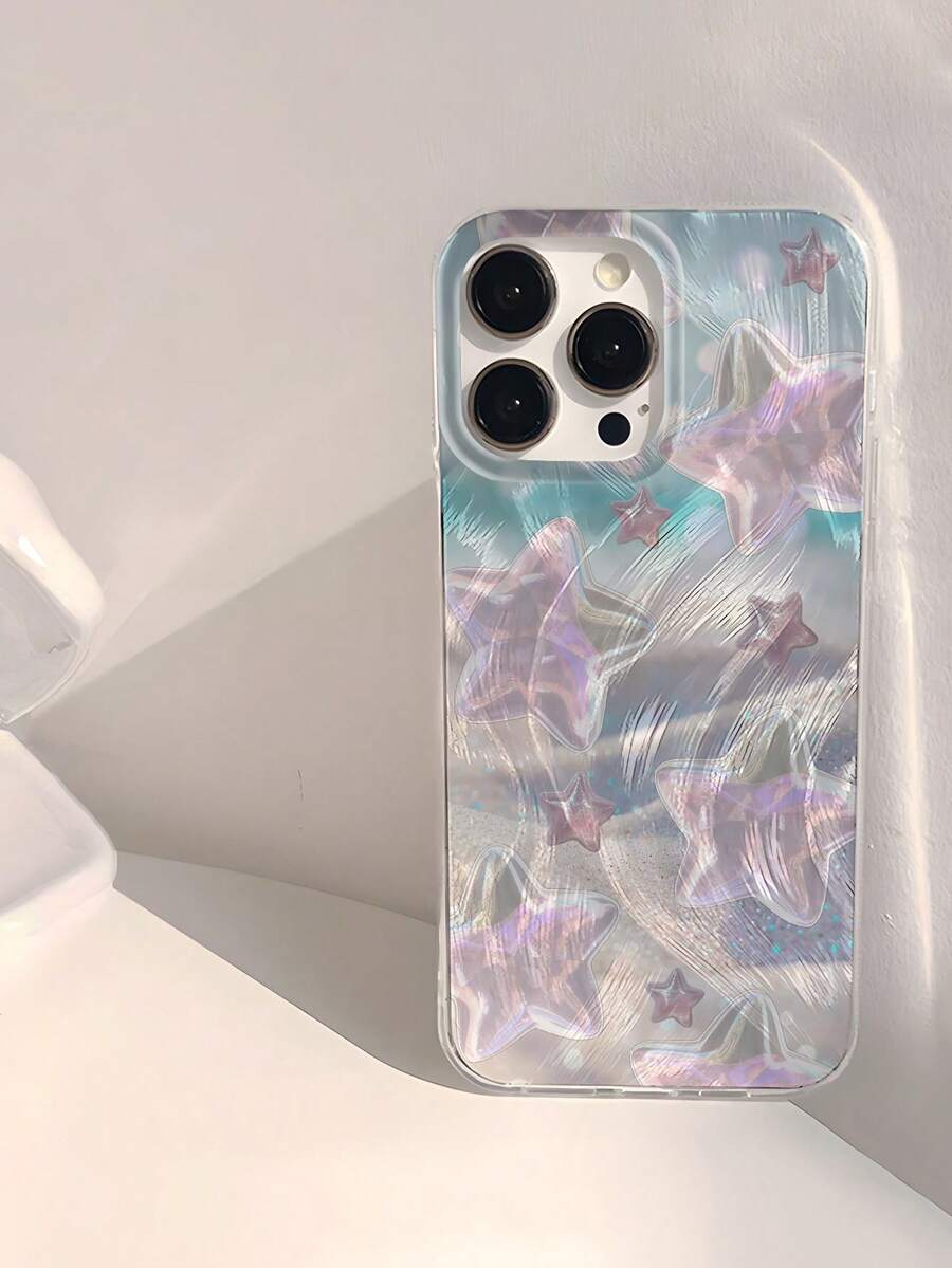 1个浪漫梦幻流水泡泡星形图案防水防指纹防刮透明IMD软面光滑手机壳，适合表白、送给朋友、家人、情侣、生日、节日礼物，兼容 17/17 Plus/17 Pro/17 Pro Max - 彩色 - 查看 1