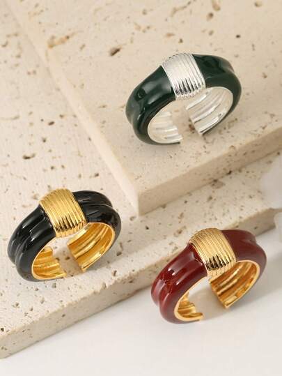 1 New Personalized Drip Oil French Design High-End Open Ring, Simple And Luxurious, Versatile And Suitable For Daily Holidays. Can Be Given As A Gift To Friends Or Lovers