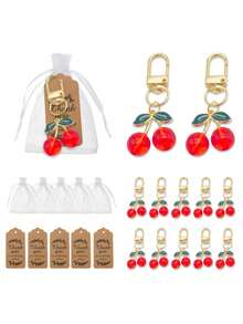 12pcs/Set 3D Alloy Cherry Red Drip Oil Decor Pendant Keychain Jewelry Findings - B-Red - View 6