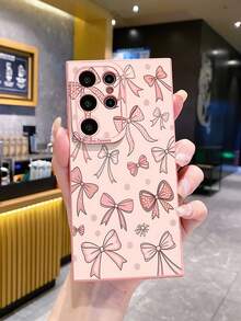 1pc Pink Bow Tie Camera Anti-Drop Phone Case, UV Printed Compatible With Samsung/Galaxy///// Android Models - Pink - View 5