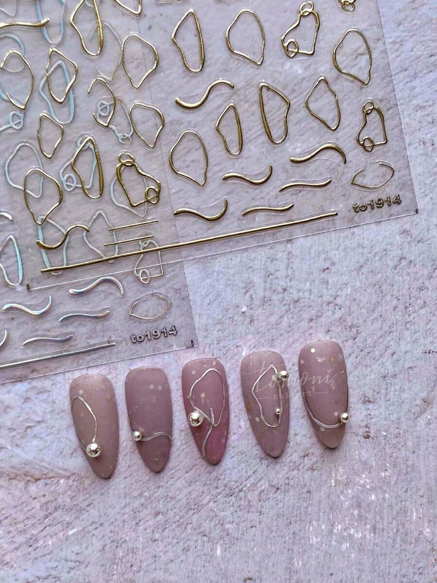 1片可爱日式美甲贴纸,5D金色造型自粘美甲装饰DIY美甲贴纸 - 金色 - 查看 1
