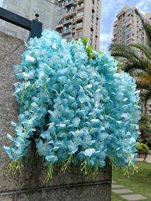 MEHELANY 45朵人造蓝色紫藤花，紫藤藤蔓，绣球花环，装饰假花，花圈，悬挂藤蔓，适用于卧室、婚礼、家庭聚会、墙面装饰、天花板装饰、桌面摆件 - 淺藍 - 查看 2