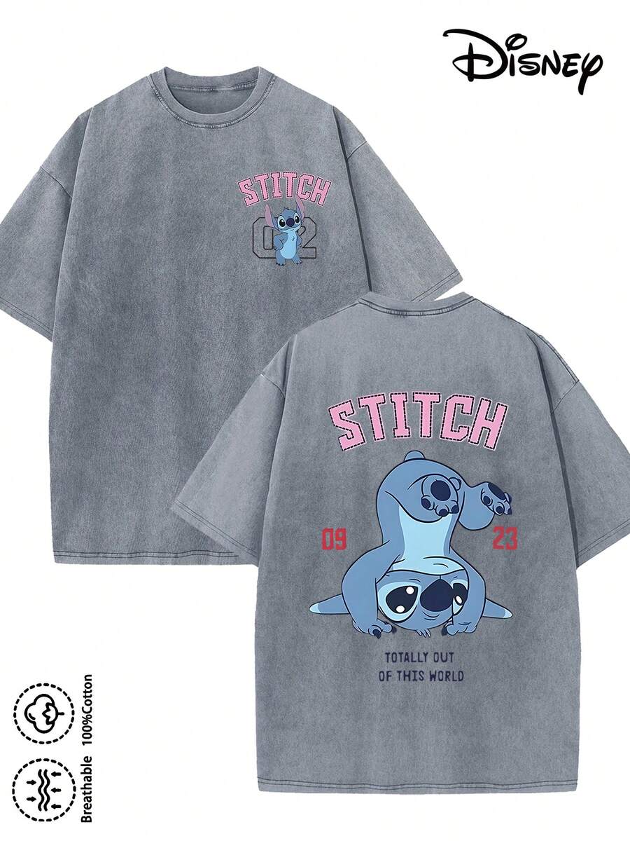 T-shirt homme en coton sous licence Disney, idéal pour les fêtes de fin d'année 2026. Orné d'un motif Stitch, il possède un col rond délavé, une matière douce et confortable, un entretien facile et convient à toutes les occasions : vacances, quotidien, trajets domicile-travail… pour un look festif garanti ! - Gris - Voir 1