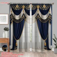 Bộ 2 rèm cửa cao cấp, chất liệu polyester bán trong suốt, trang trí tua rua vàng, màu xanh navy satin, chạm khắc tinh tế, độ rủ tuyệt vời, có thể giặt máy, thiết kế kiểu túi luồn thanh treo, phù hợp cho phòng khách, phòng ngủ, phòng học, chủ đề thời trang, 120g/㎡ - Nhiều màu - Xem 6