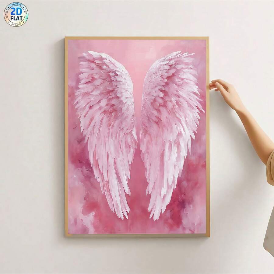 1pc Angel Wings Watercolor Light Pink Art, Dreamy Angel Canvas Printed Posters, Modern Wall Arts Decoration Painting, Suitable For Cafes, Homes, Bedrooms, Living Rooms, Kitchens, Bathrooms, Offices, Home Decor, Decorative Houses, Bedroom Decor, Wall Decor-Ideal Choice For Friends - Multicolor - View 1