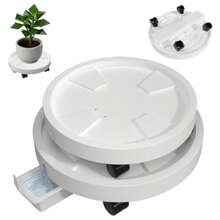 Organizador de plantas de 14 y 12 pulgadas con ruedas ocultas de 360° platillo rodante con orificio de drenaje y bandeja de drenaje extraíble para interiores y exteriores macetas de flores - Blanco - Ver 1