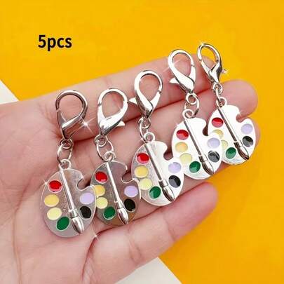 Set de 5 piezas/10 piezas Llavero con paleta de pintura de gota de aceite, adecuado para regalos de regreso a la escuela y graduación. Llavero con paleta de pintura como accesorio de moda para útiles escolares, para maestros, estudiantes y compañeros de clase