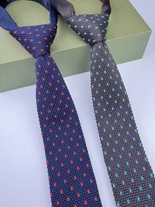 男士刺绣领带一条，适合：婚礼、商务、休闲、派对等场合。图案窄领带，易于打理，抗皱，条纹波点复古领带，领带夹领带架套装，休闲涤纶领带 - 彩色 - 查看 9