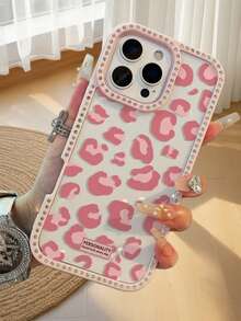 适用于 17 Air 16 15 14 Plus 13 12 11 Pro Max 的双面镶钻亚克力硬壳豹纹纯色手机壳（1 件装） - 粉色 - 查看 3