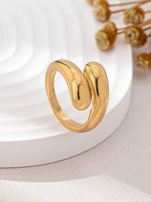 2pcs Teardrop Shaped Bracelet And Open Ring Set - 金色 - 查看 2
