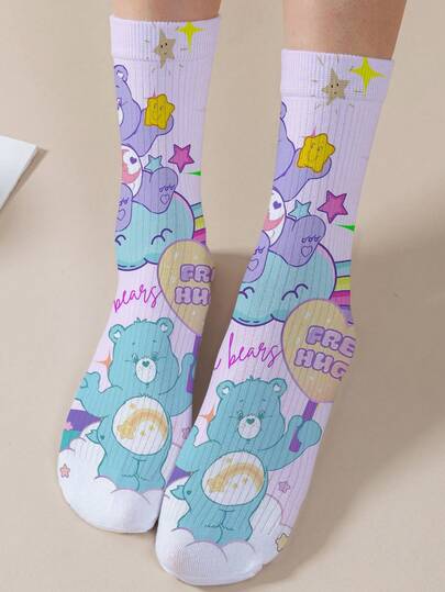 CARE BEARS 1 Pair Women's Personalized Socks, 360 Degree Digital Printing With Interesting Cheer Bear, Wish Bear, Heart Bear, Angel Bear, Grumpy Bear, Fashionable And Minimalist, Suitable For Daily Wear And Graduation/Birthday Gifts
