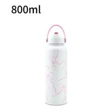 1 bình nước giữ nhiệt 20oz/26oz/32oz có ống hút, bình nước bằng thép không gỉ kiểu nơ, nắp lật có ống hút và tay cầm, chống rò rỉ, bằng kim loại, có thể tái sử dụng, miệng rộng, thích hợp cho du lịch, phòng tập thể dục và trường học (Màu hồng nhạt kiểu nơ) - Nhiều màu - Xem 9