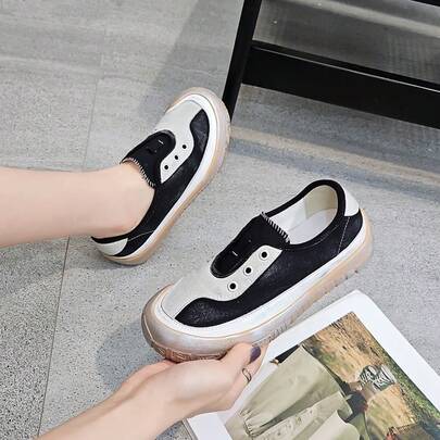 Giày lười vải bố kiểu retro mùa xuân dành cho nữ, không buộc dây 9025-1