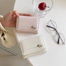 心形蝴蝶结三折钱包，韩版简约时尚女士大容量卡包 - 彩色 - 查看 1