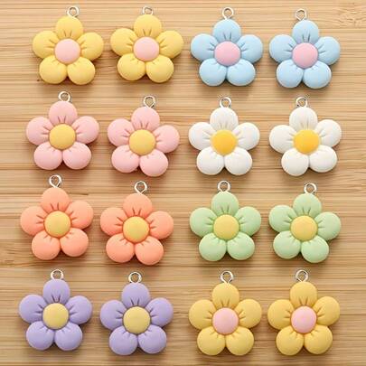 16/30 chiếc mặt dây chuyền hoa bằng nhựa nhiều màu sắc - Phụ kiện thủ công DIY màu pastel để làm trang sức, móc khóa, trang trí túi xách & móc chìa khóa, mặt dây chuyền để làm trang sức, đồ thủ công sáng tạo, thiết kế vui nhộn, chế tác tỉ mỉ, vật liệu thủ công, người yêu thích sáng tạo